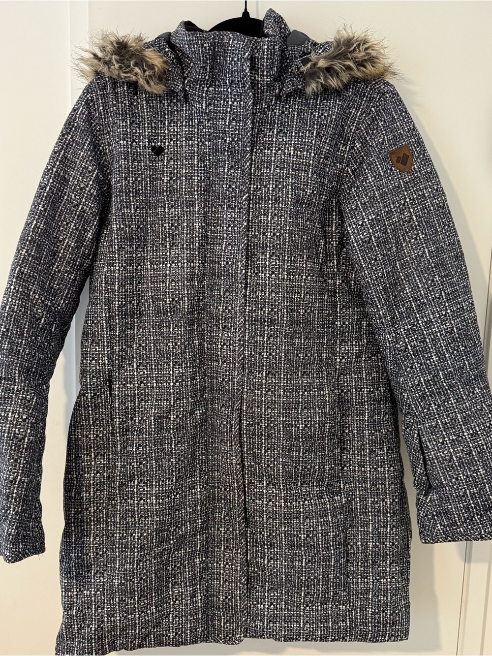 Obermeyer Women's Black White Print Puffer Ski Jacket Coat Tuscany Size 10